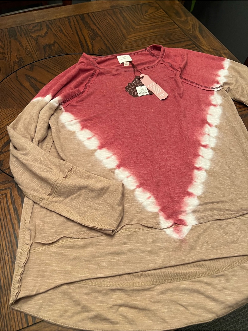 Knox Rose Pink Beige Tie-Dye Crew Neck Long Sleeve Pullover Top Women’s M # 728